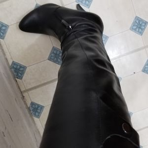 Black leather nine west high boots